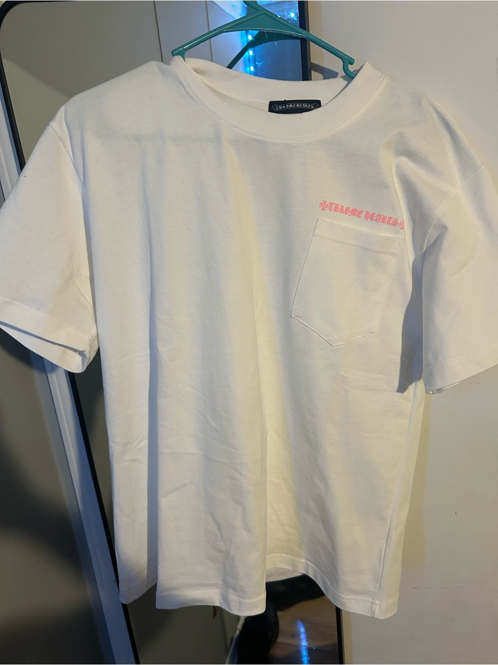 Kids White Pocket Tee with Pink Logo - Designer-Inspired